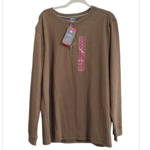 Brown Henley Long Sleeve Thermal Size XL